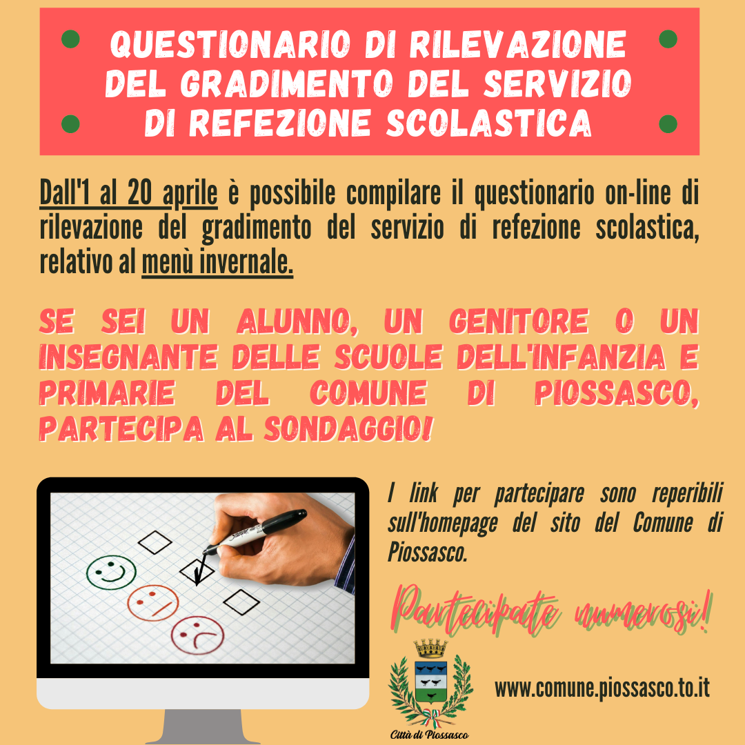 Questionario servizio di refezione scolastica - dall'1 al 20 aprile - 