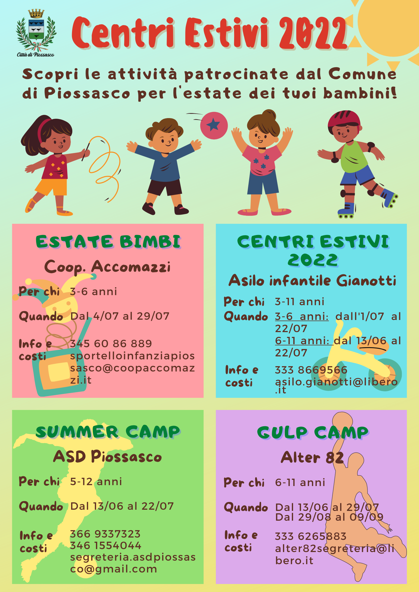 CENTRI ESTIVI 2022 - L'estate dei tuoi bambini a Piossasco