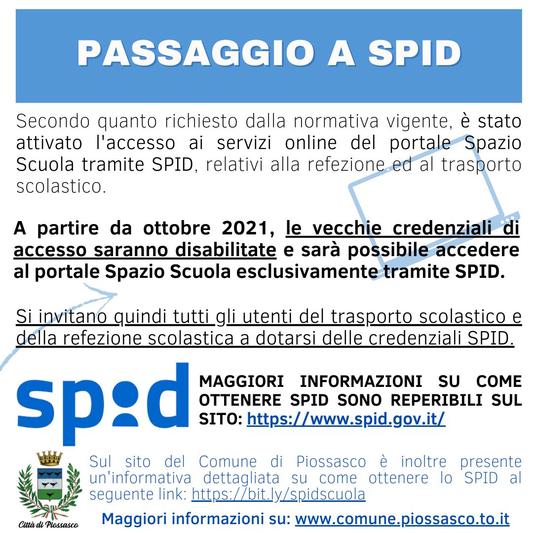  Servizio di refezione e trasporto: SPID obbligatorio dall'1 ottobre