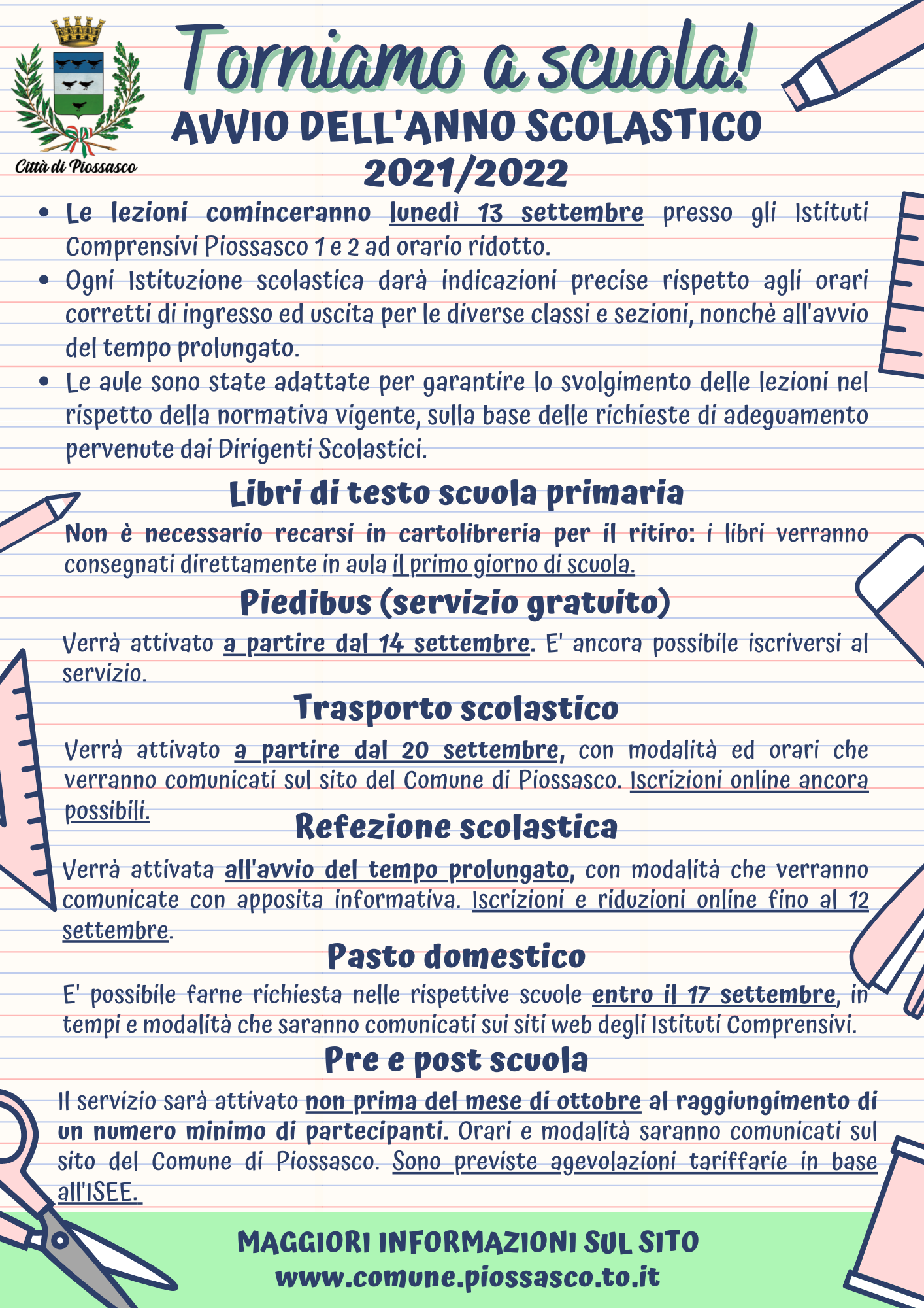 Torniamo a scuola! avvio dell'anno scolastico 2021/2022